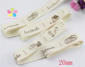 Lucia crafts Multi Size "Hand made" Design Printed Cotton Ribbons Fabric DIY Trim Sewing Labels Handcraft Accessories 040056110